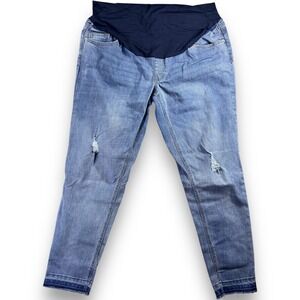 Time and Tru Womens‎ Maternity Denim Pants Large 12/14 Blue Distressed Raw Hem